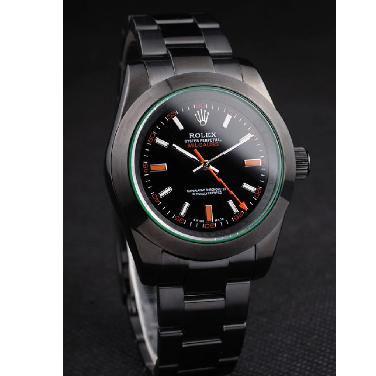 MiroTime 1025 Rolex Milgauss Pro-Hunter Tinted Green Saphire Black Dial